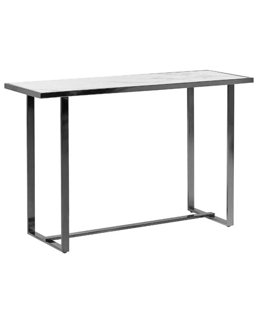 Glass Top Console Table Marble Effect White With Silver PLANO