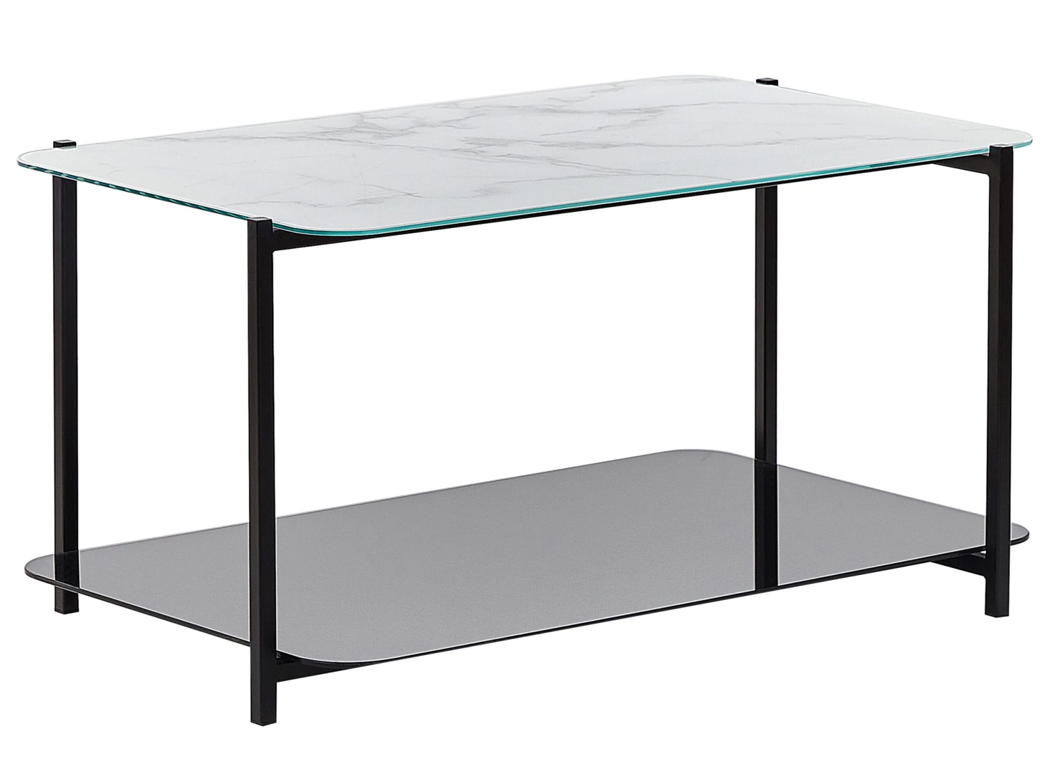 Coffee Table With Shelf Marble Effect White With Black GLOSTER