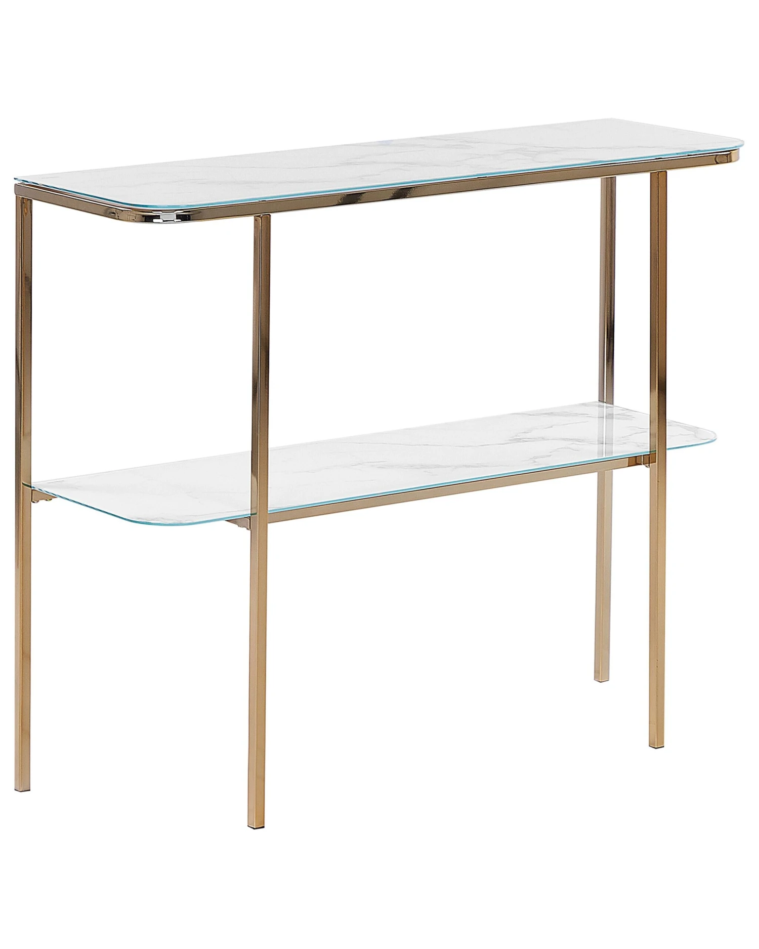 Glass Top Console Table Marble Effect White With Gold CALVERT
