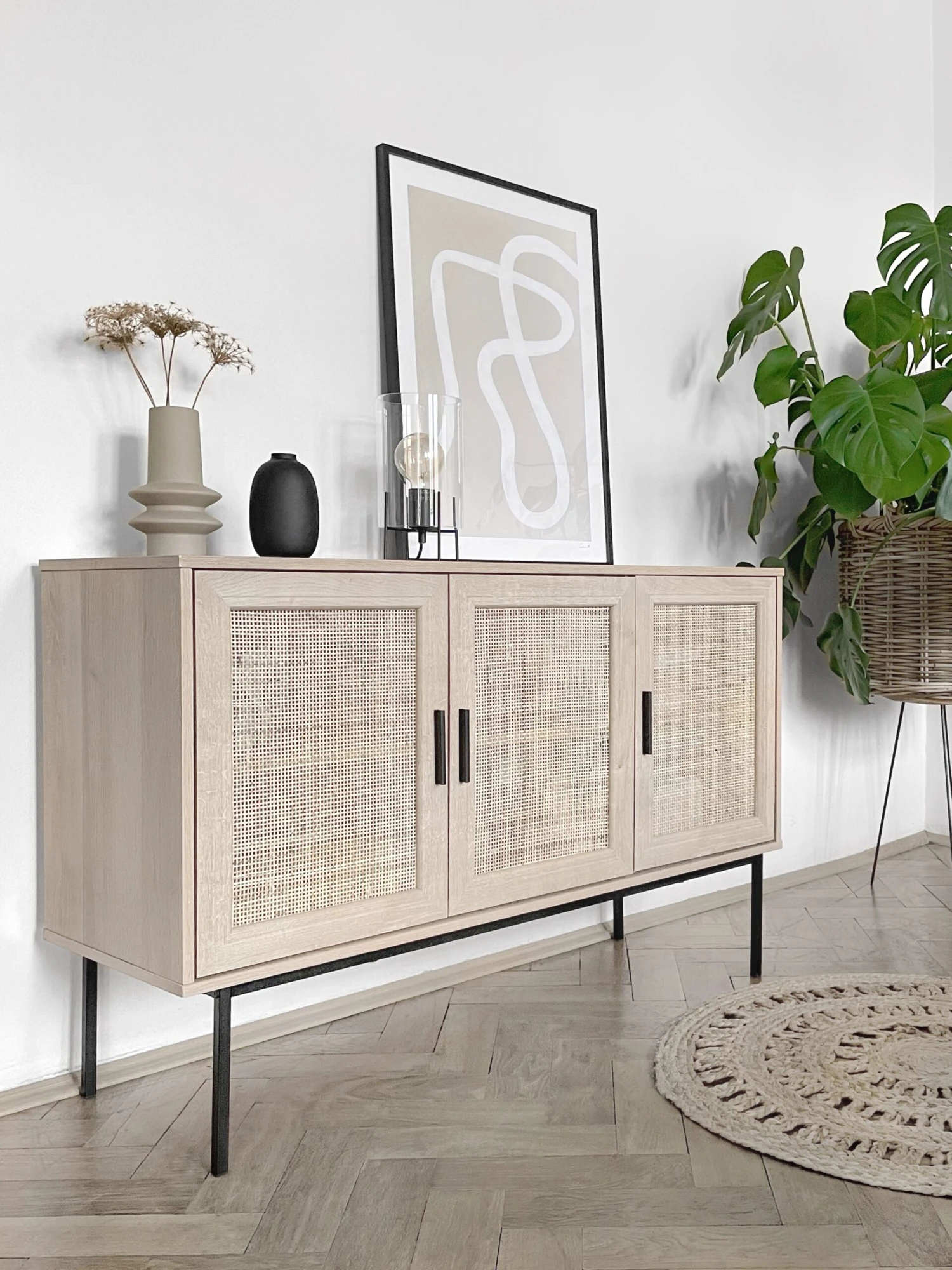 Rattan 3 Door Sideboard Light Wood PASCO - Image 4