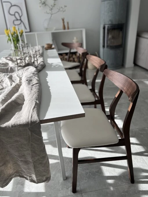 Set Of 2 Wooden Dining Chairs Faux Leather White LYNN - Image 5