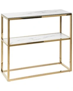 Glass Top Console Table Marble Effect White With Gold AZUSA