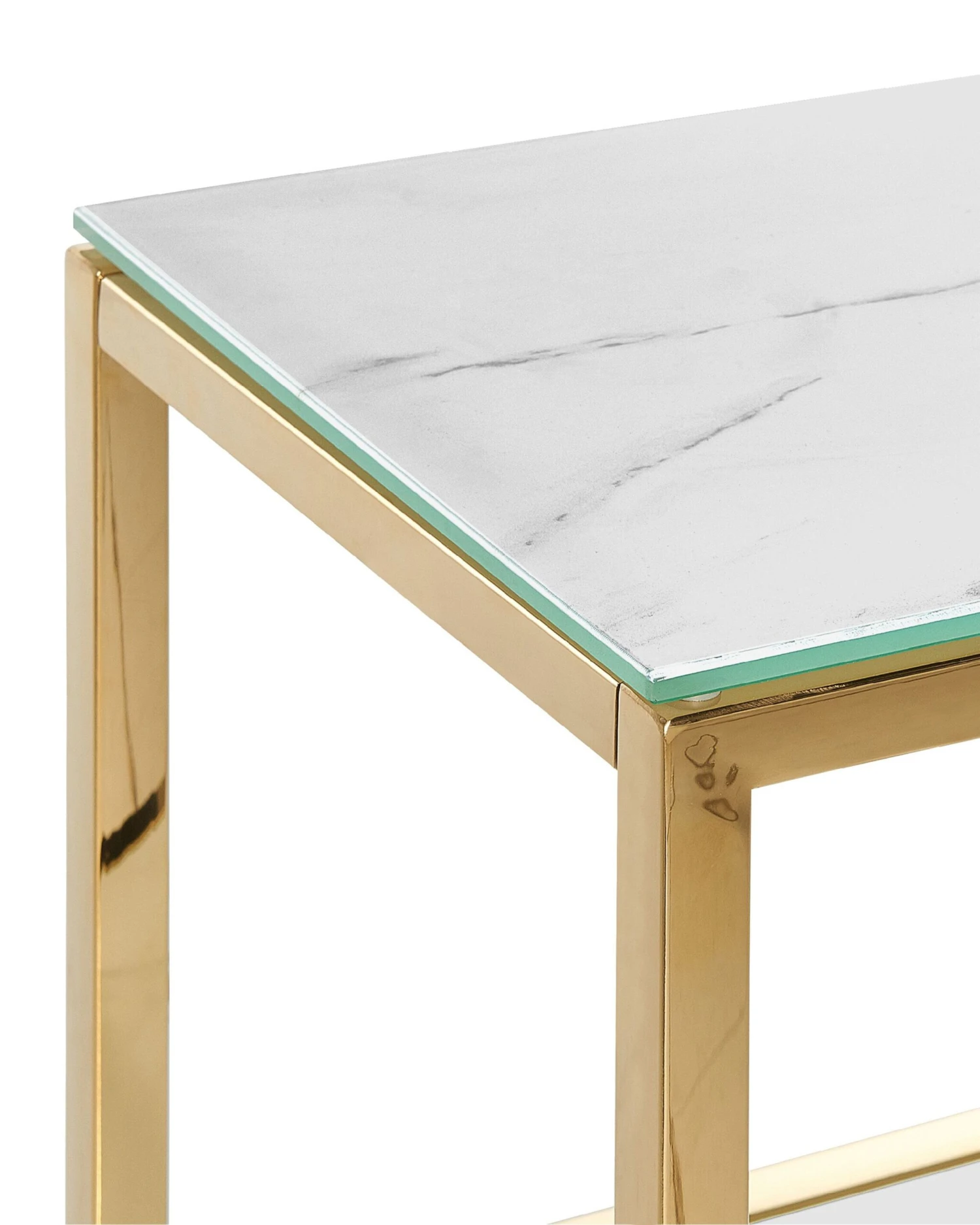 Glass Top Console Table Marble Effect White With Gold AZUSA - Image 4