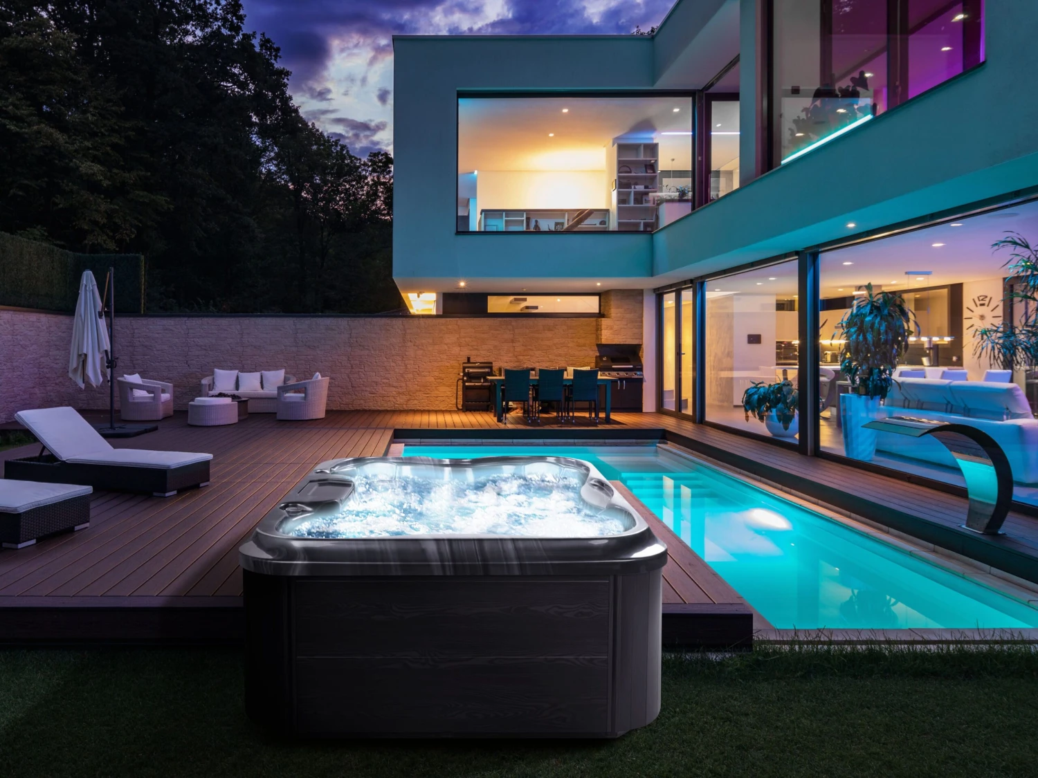 Square Hot Tub With LED Grey ARCELIA - Image 2