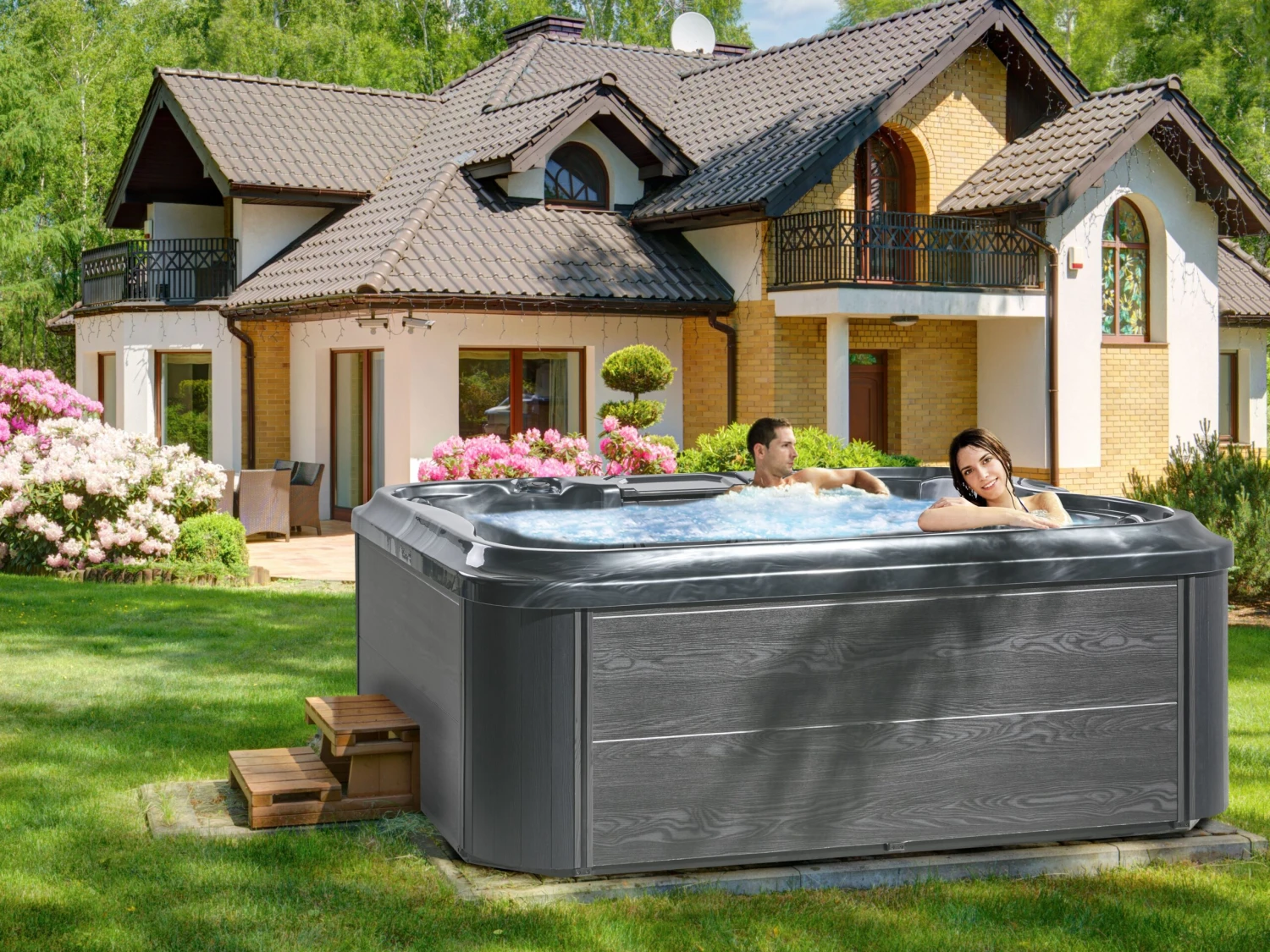 Square Hot Tub With LED Grey ARCELIA - Image 3