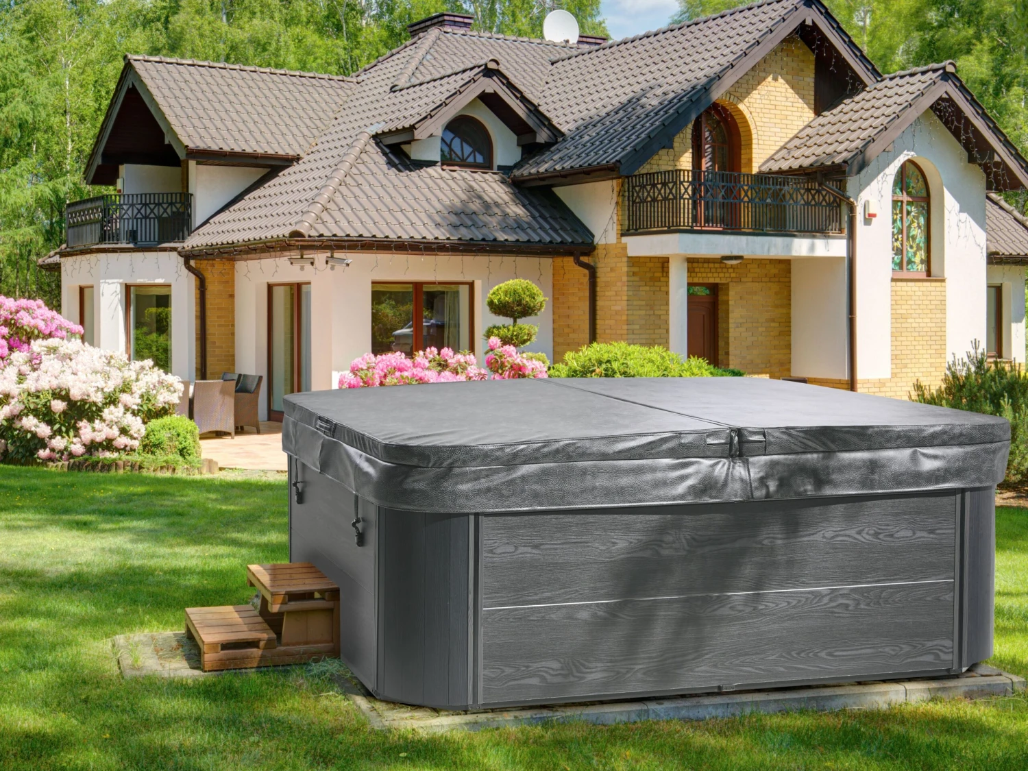 Square Hot Tub With LED Grey ARCELIA - Image 4