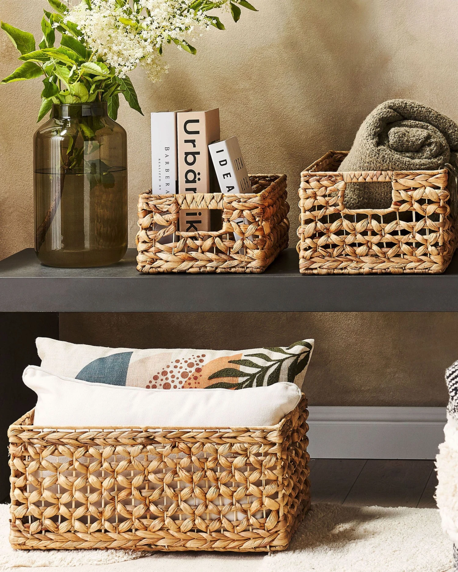 Set Of 3 Water Hyacinth Baskets Natural MINNOW - Image 2