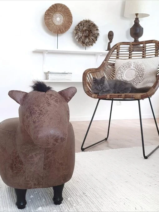 Faux Leather Animal Stool Dark Brown HORSE - Image 3