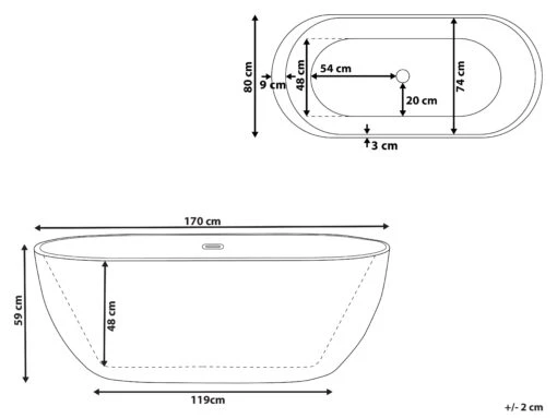 Freestanding Bath 1700 X 800 Mm Navy Blue NEVIS - Image 10