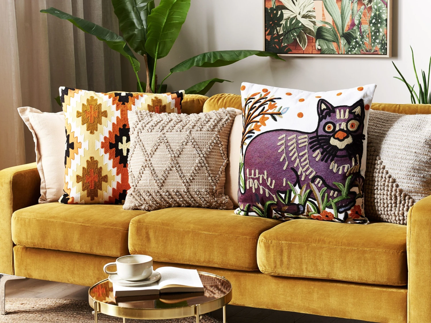 Embroidered Cotton Cushion Cat Motif 50 X 50 Cm Multicolour PHUSRO - Image 2