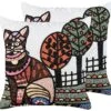 Set Of 2 Embroidered Cotton Cushions Cat Motif 50 X 50 Cm Multicolour MEHSANA -Furniture Store undef src sa picid 829330 type whitesh image