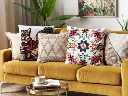 Embroidered Cotton Cushion Flower Pattern 50 X 50 Cm Multicolour BAHRAICH - Image 2