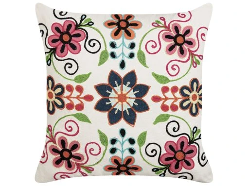 Embroidered Cotton Cushion Flower Pattern 50 X 50 Cm Multicolour BAHRAICH