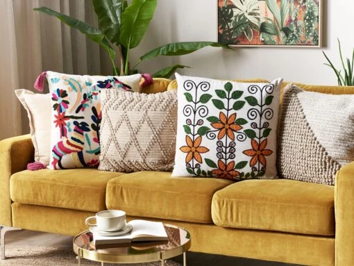 Embroidered Cotton Cushion Floral Pattern 50 X 50 Cm Multicolour VELLORE - Image 2