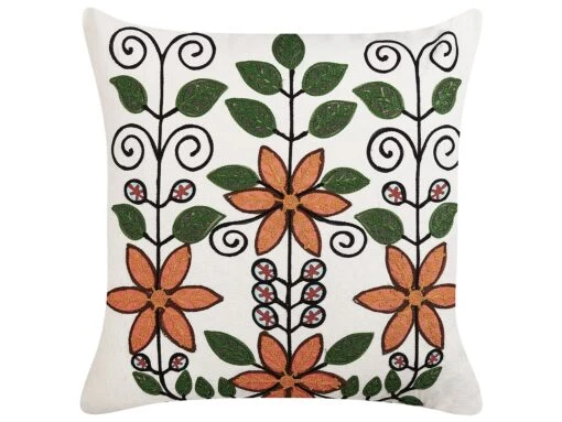 Embroidered Cotton Cushion Floral Pattern 50 X 50 Cm Multicolour VELLORE