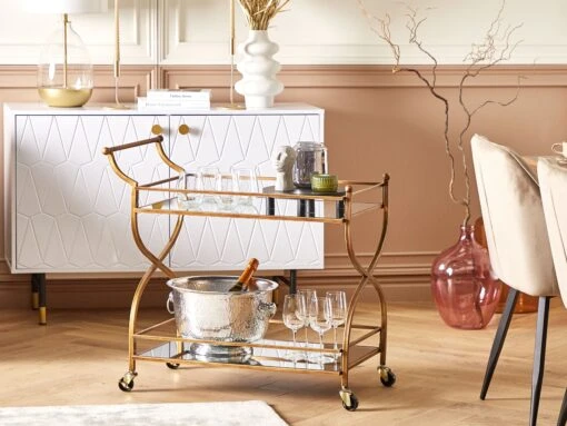 Metal Drinks Trolley With Mirrored Top Gold LARINO - Image 2