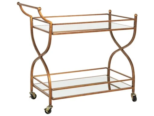 Metal Drinks Trolley With Mirrored Top Gold LARINO