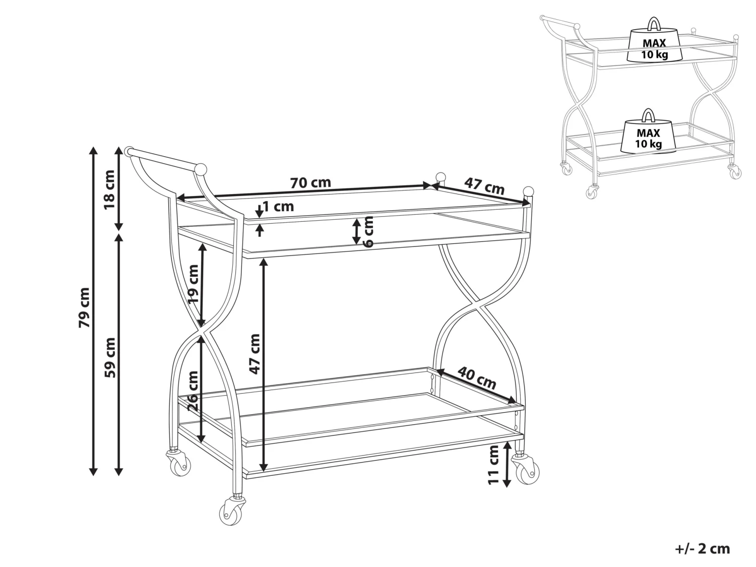 Metal Drinks Trolley With Mirrored Top Gold LARINO - Image 6