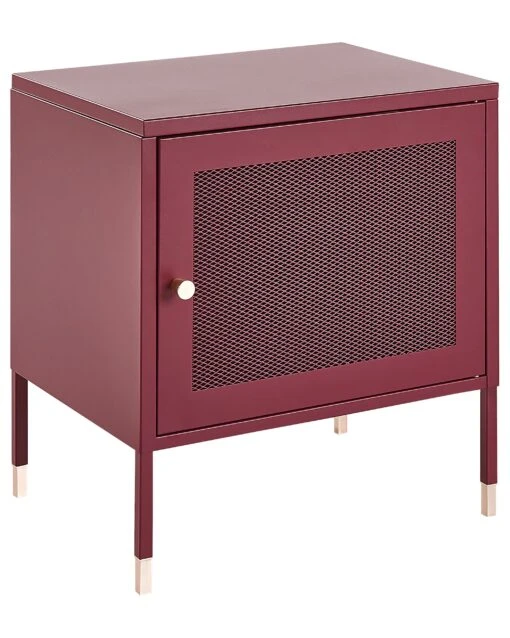 Mesh Door Steel Bedside Table Dark Red OSSETT