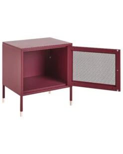 Mesh Door Steel Bedside Table Dark Red OSSETT -Furniture Store undef src sa picid 830330 type whitesh image