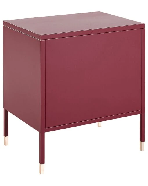 Mesh Door Steel Bedside Table Dark Red OSSETT - Image 5