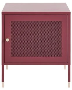 Mesh Door Steel Bedside Table Dark Red OSSETT -Furniture Store undef src sa picid 830336 type whitesh image