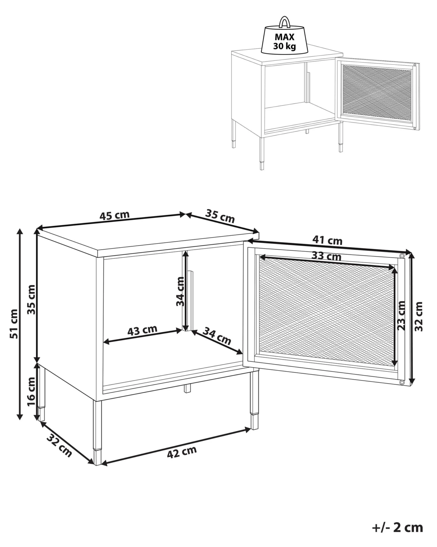 Mesh Door Steel Bedside Table Dark Red OSSETT - Image 10