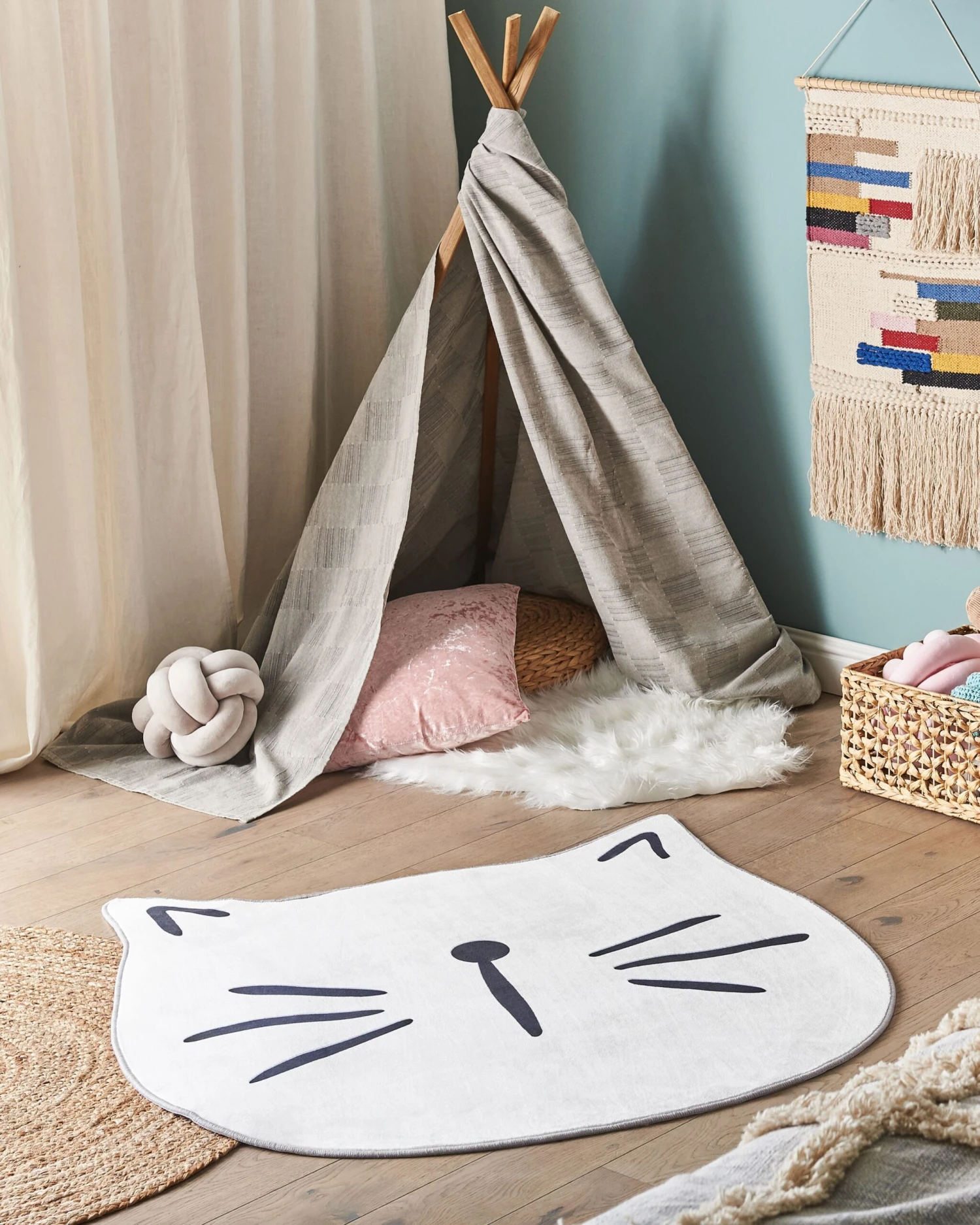 Kids Rug Cat Print ⌀ 100 Cm White KITTY - Image 2