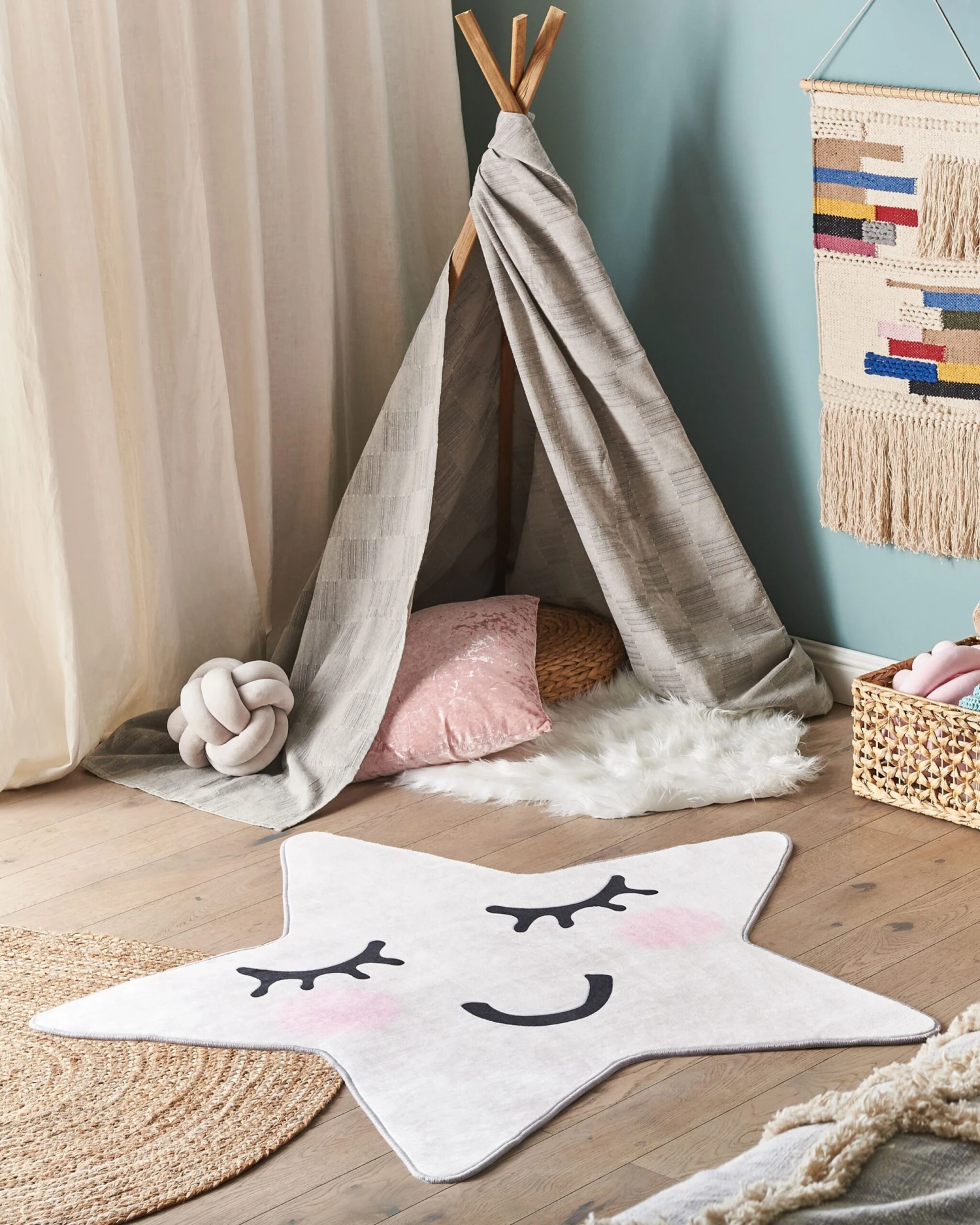 Kids Rug Star Print 120 X 120 Cm White SIRIUS - Image 2