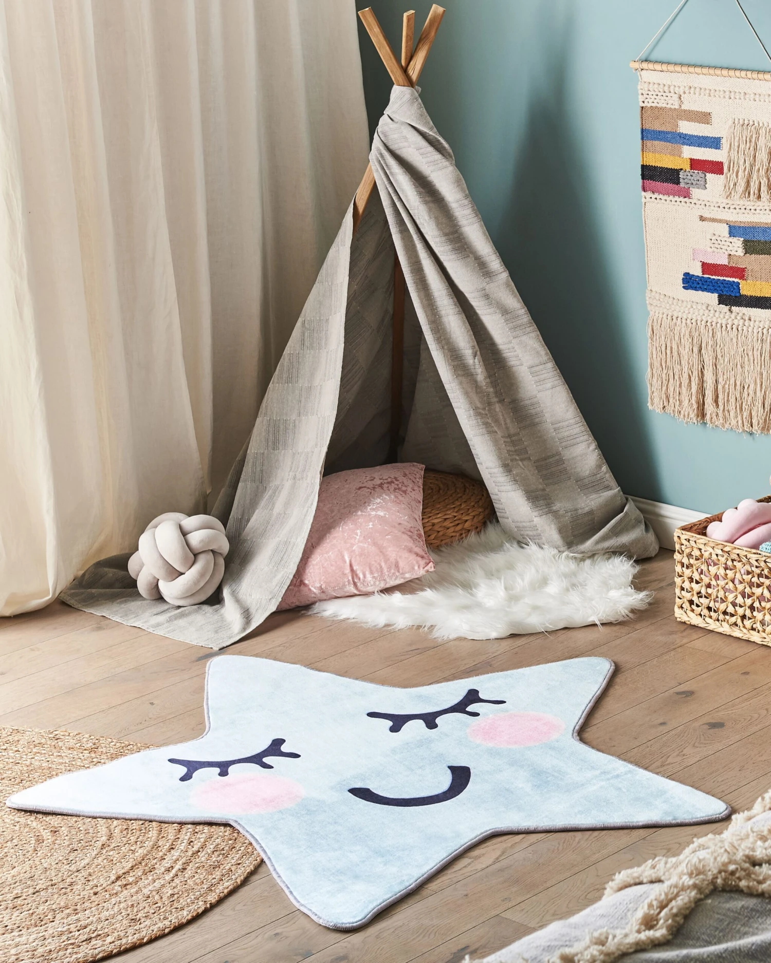 Kids Rug Star Print 120 X 120 Cm Blue SIRIUS - Image 2