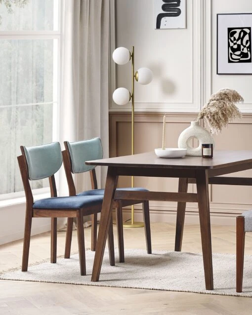 Set Of 2 Wooden Dining Chairs Dark Wood And Blue MOKA - Image 2