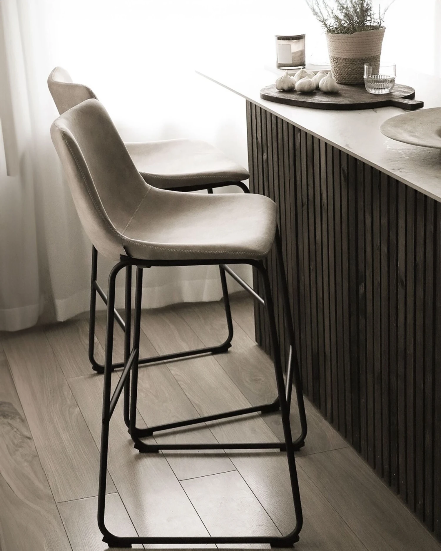 Set Of 2 Fabric Bar Chairs Beige FRANKS - Image 3