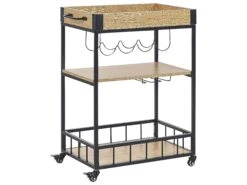 3 Tier Kitchen Trolley Light Wood With Black HULLET
