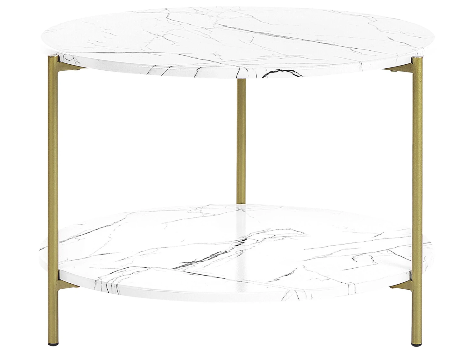 Coffee Table With Shelf Marble Effect White With Gold REVA