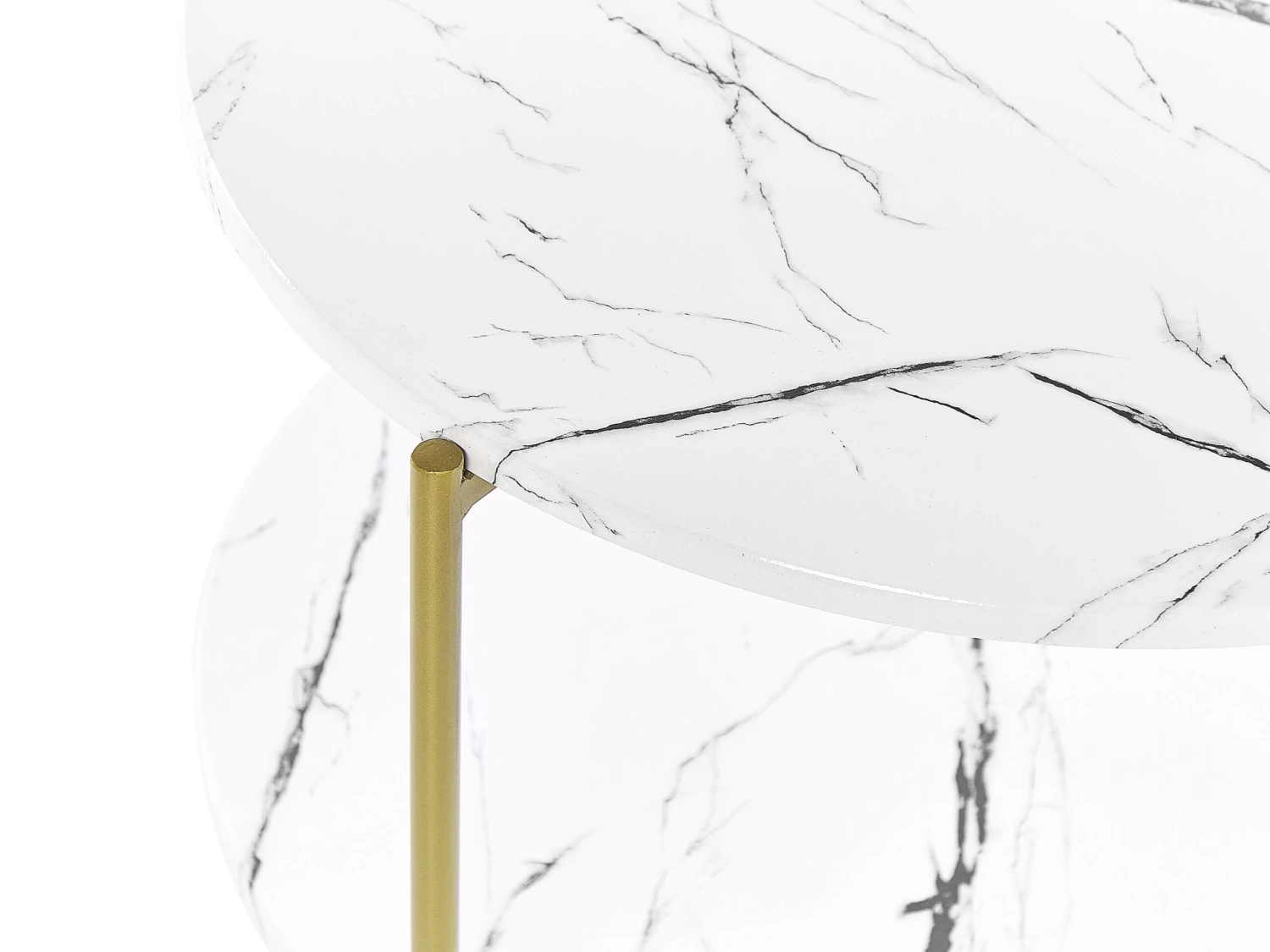 Coffee Table With Shelf Marble Effect White With Gold REVA - Image 3