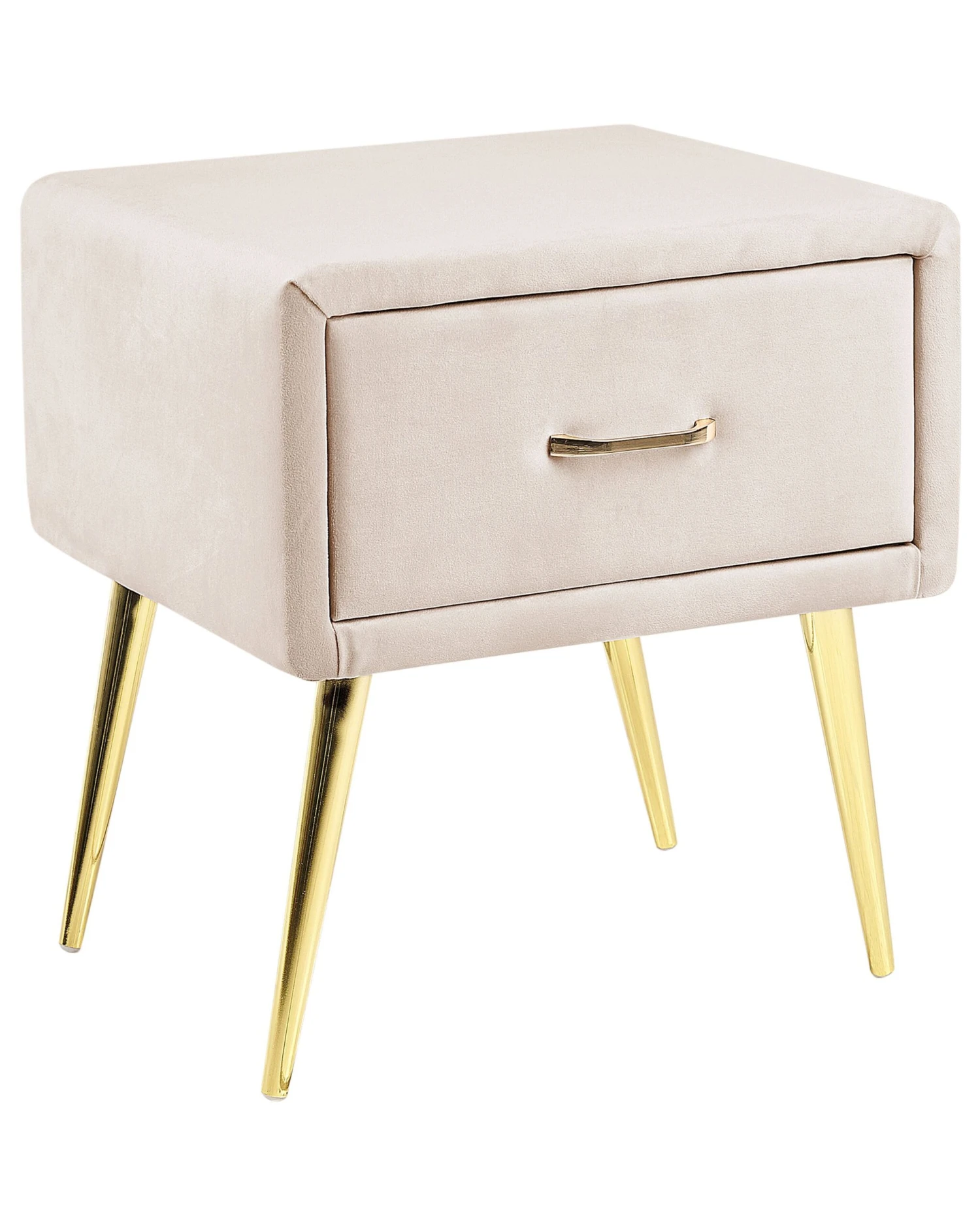 1 Drawer Velvet Bedside Table Beige FLAYAT