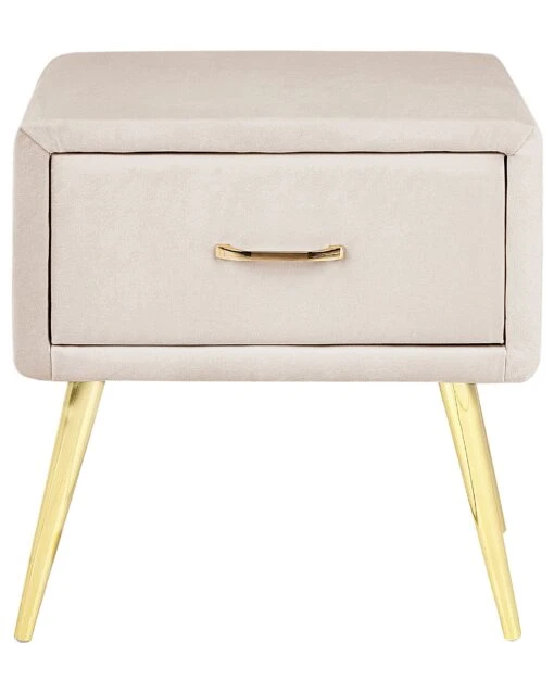 1 Drawer Velvet Bedside Table Beige FLAYAT - Image 5