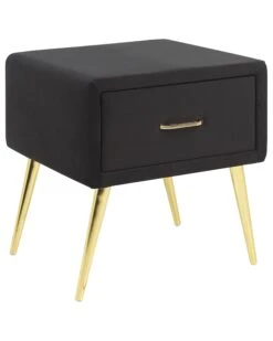 1 Drawer Velvet Bedside Table Black FLAYAT