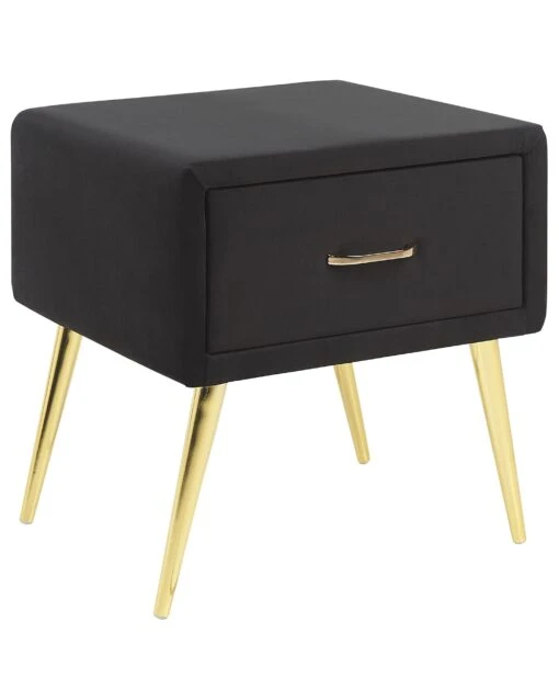 1 Drawer Velvet Bedside Table Black FLAYAT