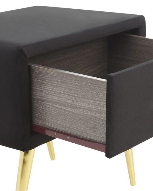 1 Drawer Velvet Bedside Table Black FLAYAT - Image 6