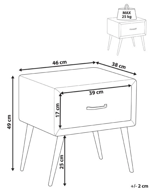 1 Drawer Velvet Bedside Table Black FLAYAT - Image 9