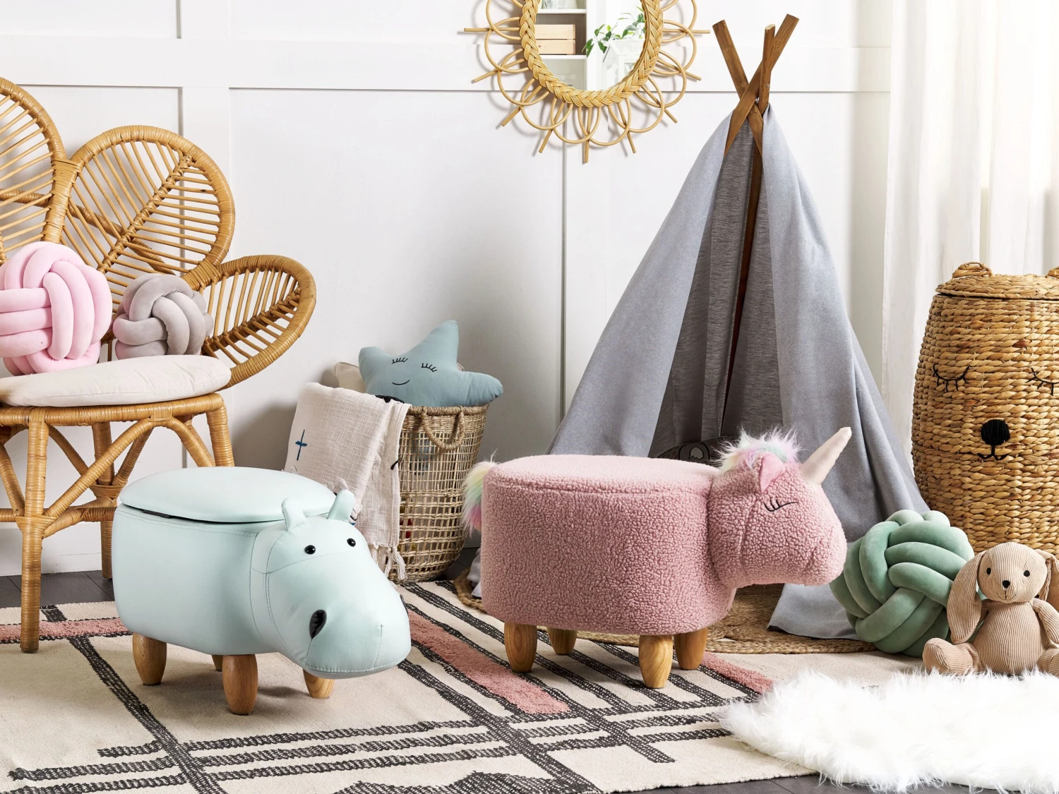 Velvet Storage Animal Stool Light Blue HIPPO - Image 2