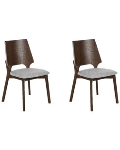 Set Of 2 Dining Chairs Dark Wood And Grey ABEE