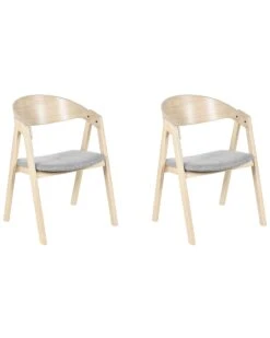 Set Of 2 Dining Chairs Light Wood And Grey YUBA