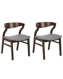 Set Of 2 Dining Chairs Dark Wood And Grey MAROA