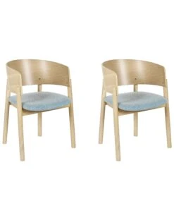 Set Of 2 Dining Chairs Light Wood And Blue MARIKANA
