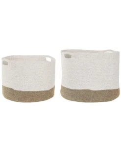 Set Of 2 Cotton Baskets White And Beige KAHAN