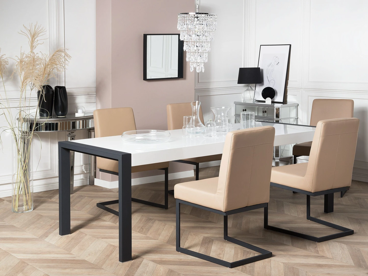 Dining Table 220 X 90 Cm White With Black ARCTIC I - Image 3
