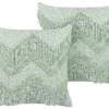 Set Of 2 Cotton Cushions With Tassels 45 X 45 Cm Light Green BACOPA