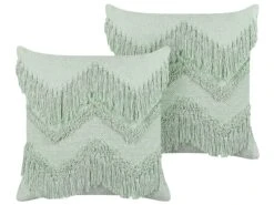 Set Of 2 Cotton Cushions With Tassels 45 X 45 Cm Light Green BACOPA
